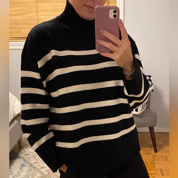 Zara black white stripe mock neck sweater size M - Picture 2 of 2